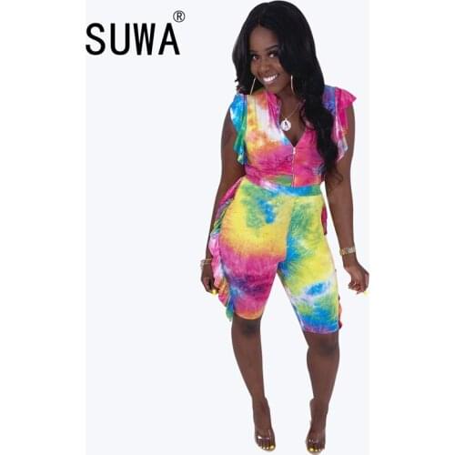 Wholesale high street fashion women 2 piece sets summer deep v neck t-shirt top + skinny stacked pants short evening party wear