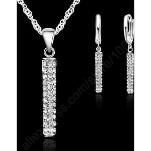 Classic Cubic Zirconia Woman Loop Earring Pendant Necklace Jewelry 925 Sterling Silver Fashion Jewelry Set