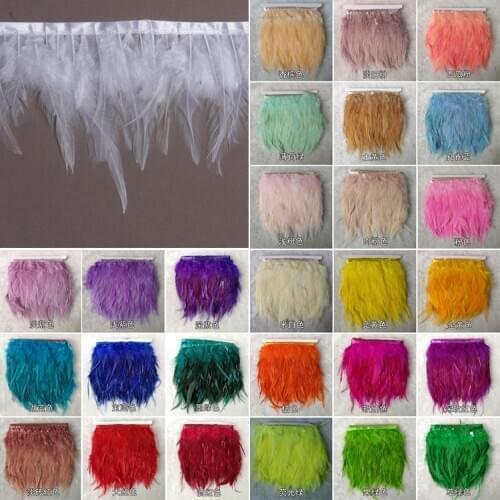 1meter Natural Leather Pink Color Turkey Feather Trims Ribbon Wedding Dress Decoration Sewing Crafts Wholesale