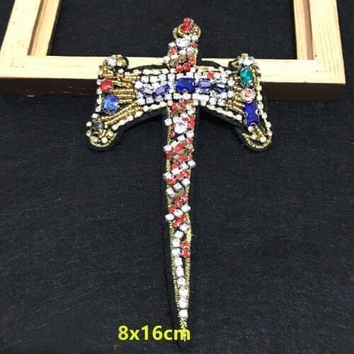 1Pcs/lot 8*16cm Hand-studded color knight sword styling patch sew on bag clothing decoration patch decal A223