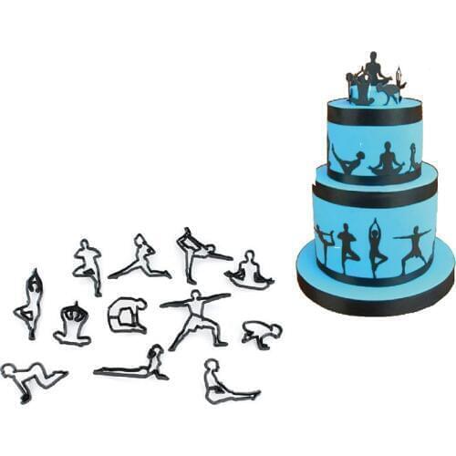 12Pcs/Set Yoga Cookie Cutting Mould Fondant Cupcake Chocolate Printing Mold Baking Surround Decorate Tool Biscuit Cutter Moulds