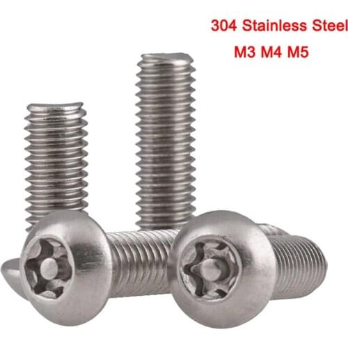 20Pcs 304 Stainless Steel Pan Head Torx Machine Security Screw Inside Plum Flower Belt Pillar Type Anti-theft Bolt M3 M4 M5