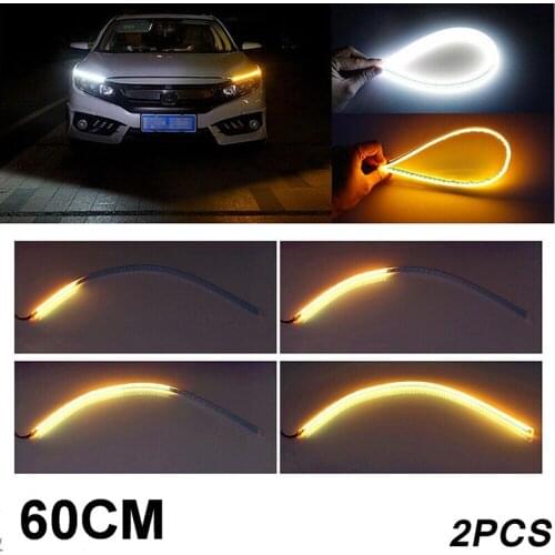 2x 60cm 12v Dc Ultra Thin Continuous Flexible Amber Led Daytime Running Lamp Turn Lamp With Headlamp Abs + Silicon Daytime Runn