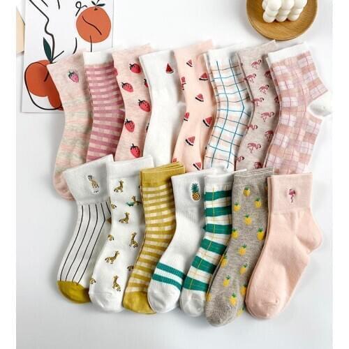 3 Pairs Cute Women Cotton Creative Harajuku Socks 2020 Cartoon Fruit Women Socks Fashion Street Comfortable Knitted Girls Sock