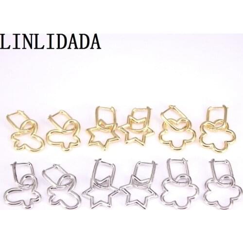 5Pair Butterfly Earrings, Gold Silver Color Metal Hoop Earrings, Star Earrings, Flower Earrings, Polish Jewelry Earrings