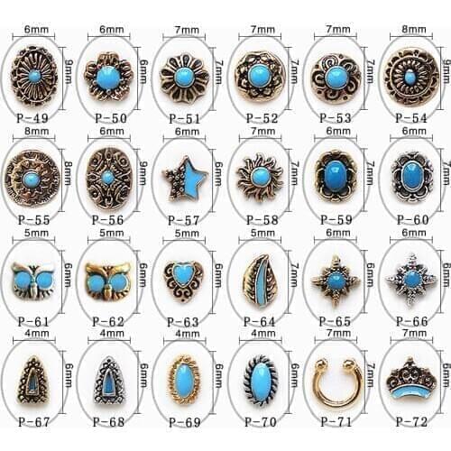 50pcs Bohemia Retro turquoise totem flower 3D Alloy Nail Art Rhinestone metal nails accessories nail art decoration DIY charms