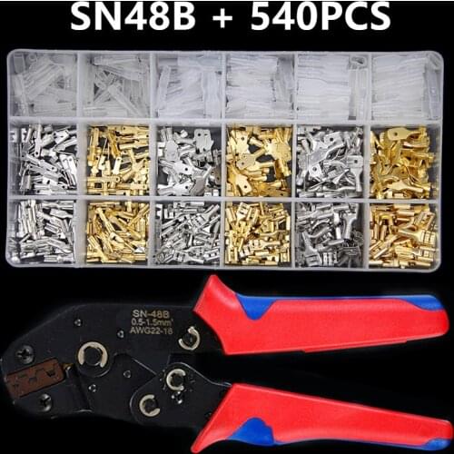 540PCS Insulated Male Female Wire Connector 2.8/4.8/6.3mm Electrical Wire Crimp Terminals Spade Connectors SN48B Plier Kit