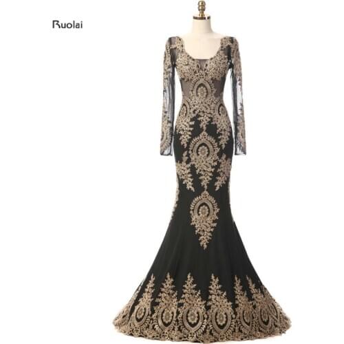 Mermaid Arabic Evening Dress 2018 Long Sleeves Scoop Appliques Evening Gowns for Women Formal Party Dresses vestidos de fiesta