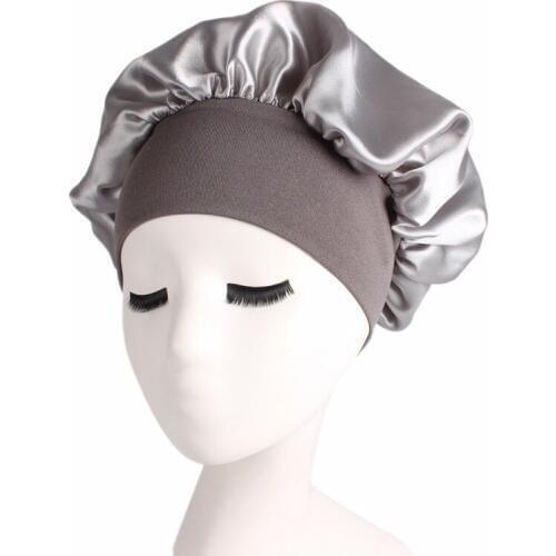 Sleeping Caps Satin Solid Wide-brimmed High-elastic Shower Cap Night Sleep Hat Hair Care Bonnet Bathroom Accessories