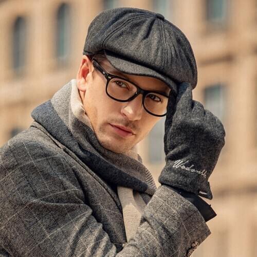 2021 Spring Winter Wool Beret Mens Cap Vintage Flat Beret Women Hat Femme Peaky Blinder Short Brim Hats Thicken Newsboy Boina