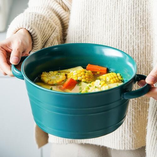 Big Ramen Salad Soup Bowls,Ceramic Emerald Cereal Pasta Serving Bowl ,Super Large Soup Bowl