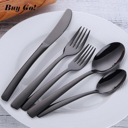 20 pieces-30 pieces Cool Black Luxury Cutlery Set Stainless Steel Dinnerware Black Tableware Kitchen Spoon Fork Knife Teaspoon