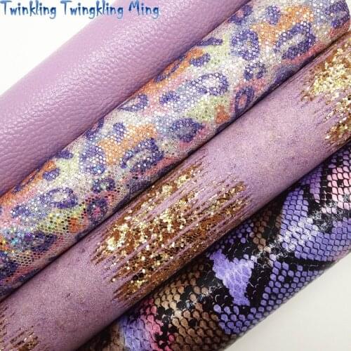 Purple Chunky Glitter leather, Leopard Printed glitter Leather, Snake Faux Leather For Bow A4 21x29CM Twinkling Ming KM123