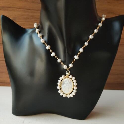 Hot!!25*29mm Natural Freshwater Pearl San Benito & Lady Baby Mother Pearl Necklace Grace Mother Pearl Necklace for women & Gift