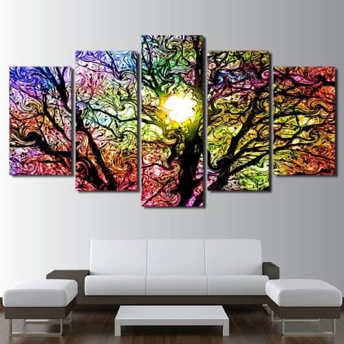HD print 5 piece canvas pop art Colorful Sun Tree modern Modular pictures canvas wall art