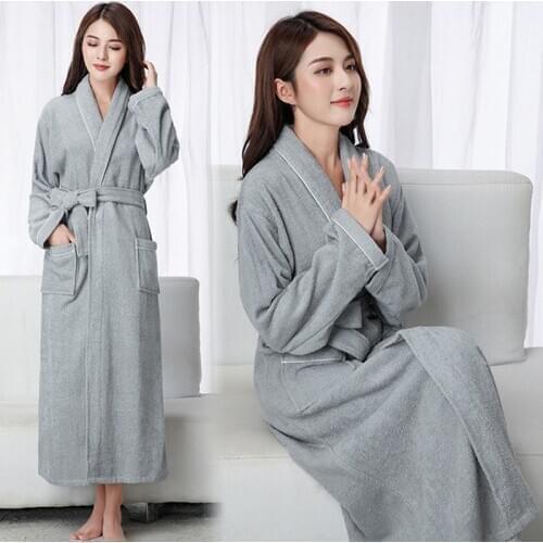 Cotton Toweling Terry Extra long Robes Lovers Soft Bath Robe Men Women Nightrobe Sleepwear Male Casual Home Bathrobe Nightwear