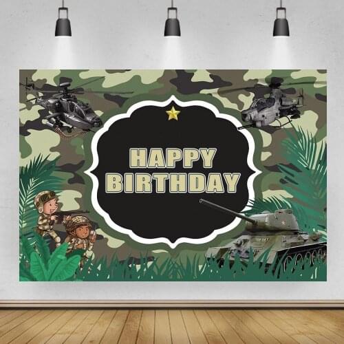 Camo Forest Cartoon Army Military Exercise Theme Backgrounds Boy Birthday Party Decor Helicopter Tank Photography Backdrops