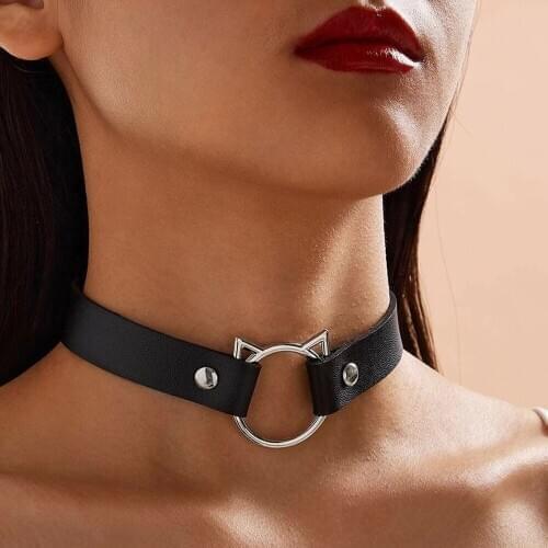Kirykle Halloween Cat Decor Sexy Leather Choker Necklace Women Fashion Turkish Festival Rave Jewelry Punk Gothic Necklace