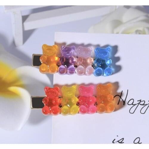 Candy Color Animal Bear Hairpin for Women Girl Cartoon Children Barrette 2 Pieces/lot Birthday Gifts Handmade Jewelry