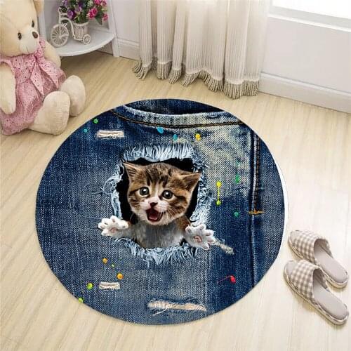 Circle Cute cat pattern Plush Vintage Cassette Tape Indoor Doormat Non Slip Door Floor Mats Carpet Rugs Decor Porch Doormat