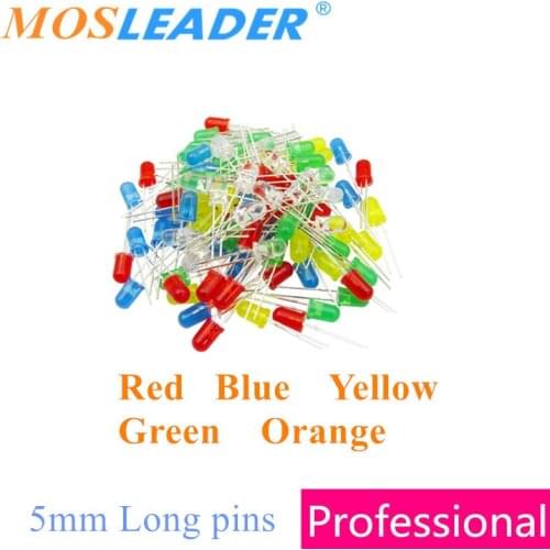 Mosleader DIP LED 5mm F5 1000PCS Red Blue Yellow Green Orange amber Long pins LED Round head Made in China Color turn color