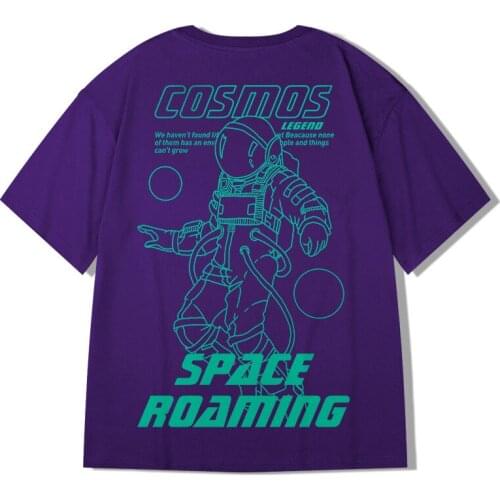 Mens Clothing Mens Fashion Street Shirt Summer Loose Large Mens T-shirt Harajuku Fashion Top Cartoon Spaceman Short Sleeve