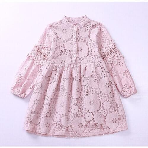 2020 New Long Sleeve Lace Dress Girl cutout lace fashion dress Girl spring and autumn princess dress Girl dress