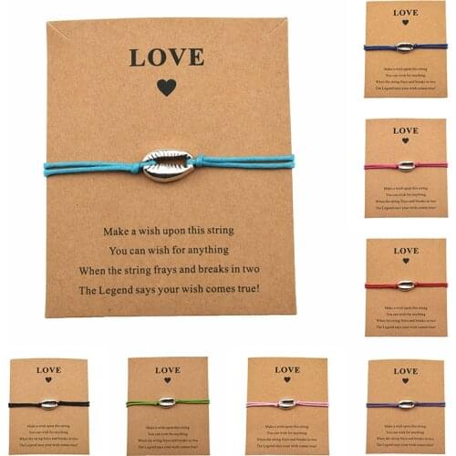 New Metal Seashell Charm Cowrie Shell Bracelet Wish Love Card Handmade String Bracelets for Women Men Kids Lucky Jewelry Gifts
