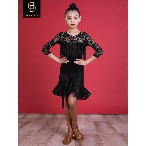 New Latin Dance Dress Childrens Gongfu dress lace tassel dress
