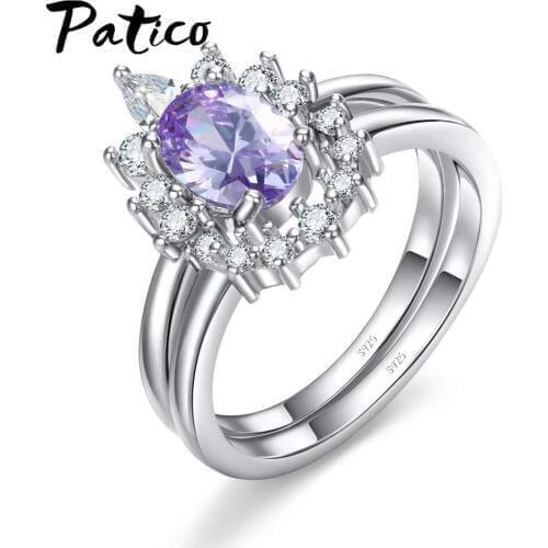 New Style Fashion Women Ring Sets For Weddings/Engagements 925 Sterling Silver Shiny Purple CZ Rings Wholesale