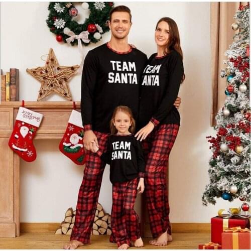 Parent-Child Sleep Wear Home Service Parent-child Suit Christmas Lattice Letter Printing Plaid Printed Suit Autumn Winter 2021