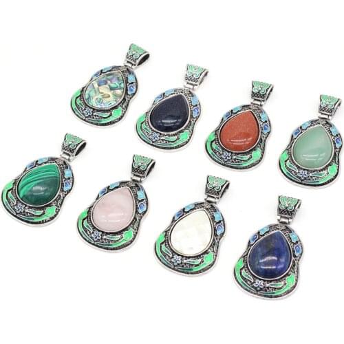 Natural Stone Agates Blue Sand Rose Quartzs Charm Pendant for DIY Necklace Earring Jewelry Making Women Jewelry Gift 40x70mm