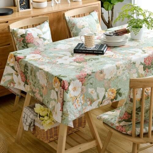 CottonTable Cloth Rectangle Household Dustproof Flower Printed Desktop Cover Tabelclothes with Tassel Home Dining Table Manteles