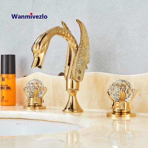 Golden swan Style Widespread Bathroom Basin Sink Faucet Tap Chrome Polished Two Glass Handles 3 Hole Mixer Elegant tap