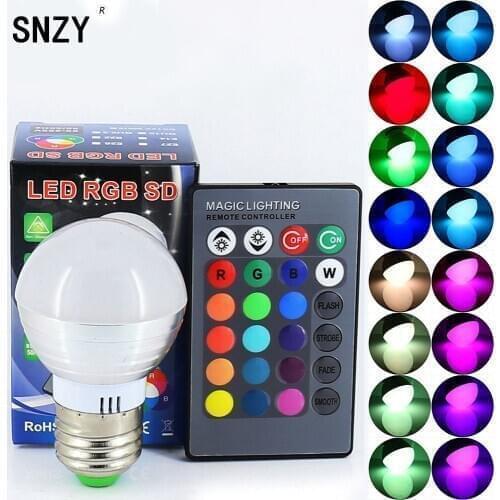 SNZY 3W RGB led bulb E27 Lampada Adjustable light 110V 220V Ambient lamp With IR Remote Controller