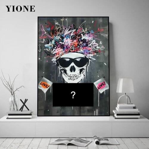 Dark Skull Graffiti Canvas Art Posters Custom Cool Sunglasses Skeleton Wall Painting Prints Decoration Picture for Bedroom Aisle