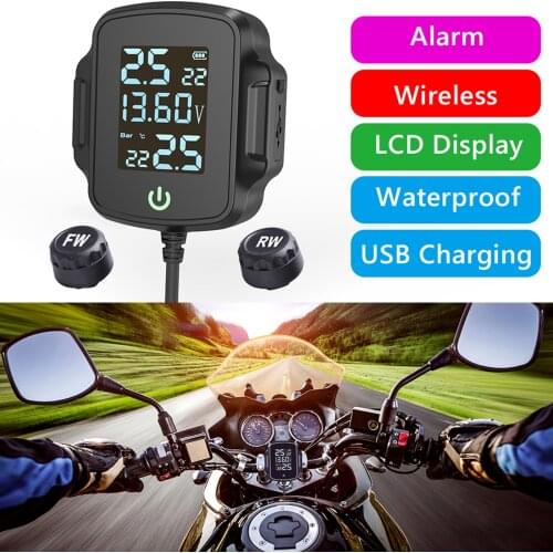 Real-time Motorcycle TPMS Tire Pressure Monitoring System Warning Gauge Durable with QC 3.0 USB Charger