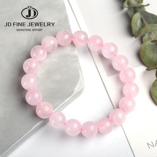 JD Natural Smooth Rose Quartz Energy Natural Stone Strench Bracelet Elastic Fine Jewelry Beads Lovers Women Handmade Gift Lolita