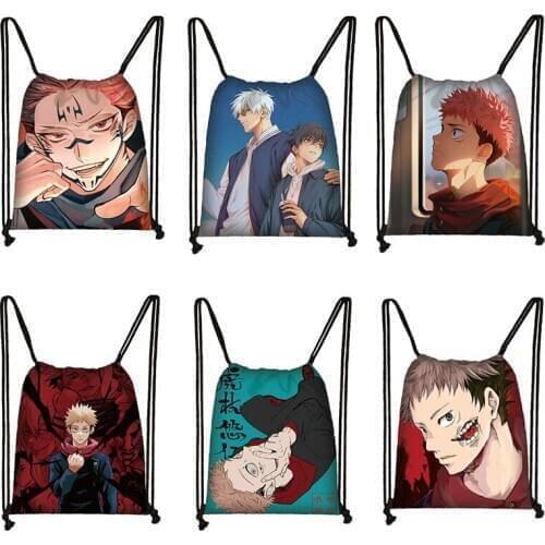 Anime Jiu-Jitsu Battle Yuji Itadori Girl Drawstring Bag Women Men Travel Bag Canvas Backpack Kids Bookbag Gift