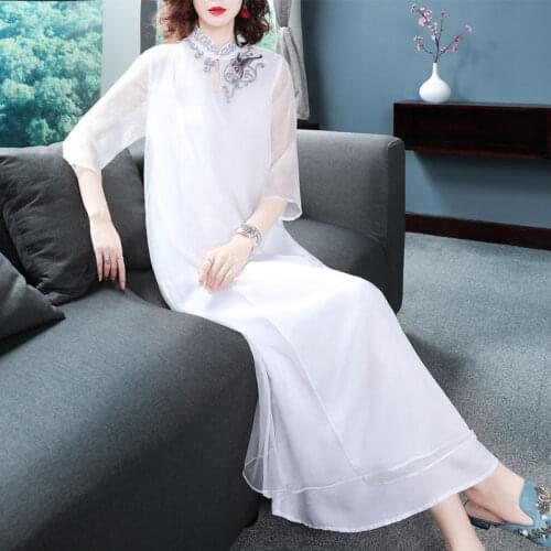 Fairy Dress Feminine Temperament Show Thin Celebrity Medium Length Summer Chinese Style National Womens Chiffon Skirt Vestido
