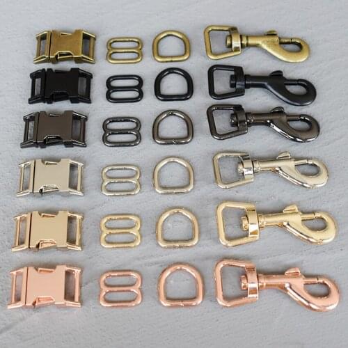 1 Set 15mm Webbing Metal Hardware D Ring Adjuster Belt Strap Slider Release Buckle Three-Piece Use For DIY Dog Collar 15-4s8