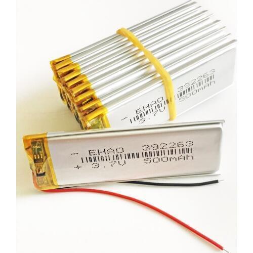 10 pcs 3.7V 500mAh 392263 Lithium Polymer LiPo Rechargeable Battery li-ion cells For Mp3 Camera GPS PSP Vedio Game 3.9*22*63mm