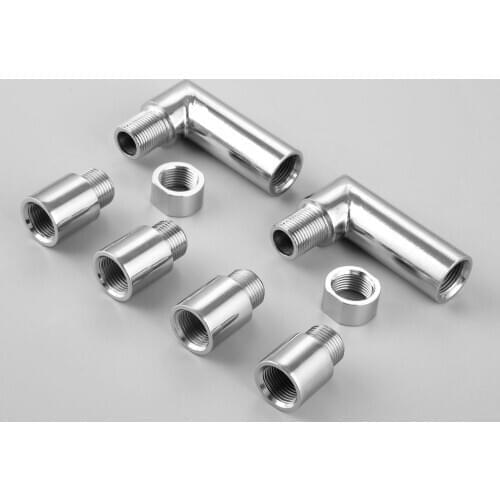 2Set M18 X 1.5 Oxygen Sensor Spacer Kit Chromed Stainless Steel Angled for Decat Hydrogen Lambda O2 Extender Spacers