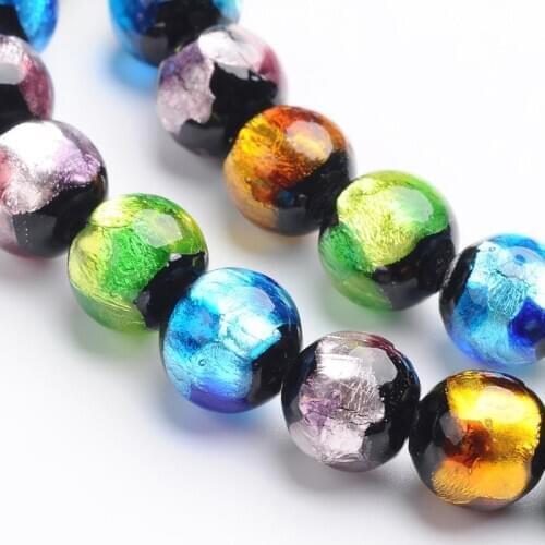 30pcs Handmade Round Foil Glass Beads 8mm for jewelry making DIY bracelet necklace accessories, Hole: 1mm F65