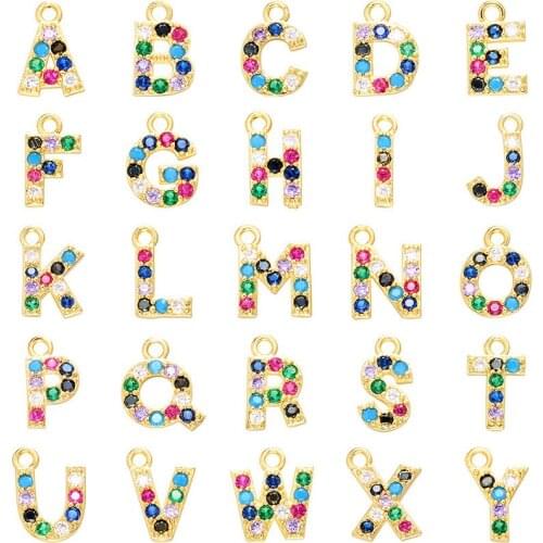 26 pcs/set Classic Custom A-Z 26 Letters Charm Gold Color Copper Mix Color Zircon Charm Name Pendant Original Jewelry Making