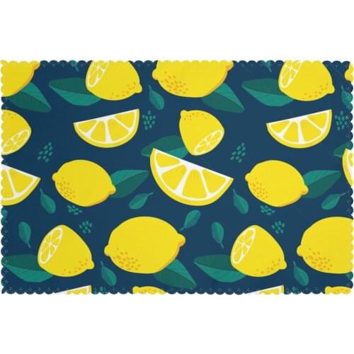 6 PCS Placemat Lemon And Green Leaves Fabric Table Mats Tableware Kitchen Tool Table Mats