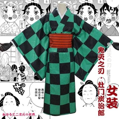 Anime! Demon Slayer: Kimetsu no Yaiba Kamado Tanjirou Flower Street Kimono Uniform Cosplay Costume Halloween Suit Free Shipping