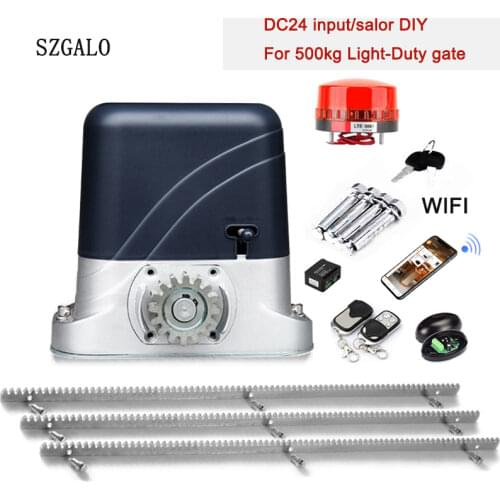 AC/DC24V AUTO sliding gate opener closer gear motor operator to load 500kg/1100LBS Gate with 4m/13 feet steel rack rail 2 keyfob