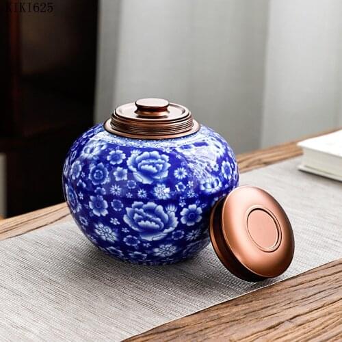 Classical Blue and White Porcelain Tea Caddy Creative Ceramic Coffee Bean Candy Medicinal Sealed Jar with Double Lid Home Decor