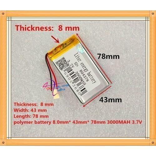 Free shipping 3.7V 3000mAH 804378 polymer lithium ion / Li-ion battery for dvr GPS MP3 MP4 MP5 cell phone speaker